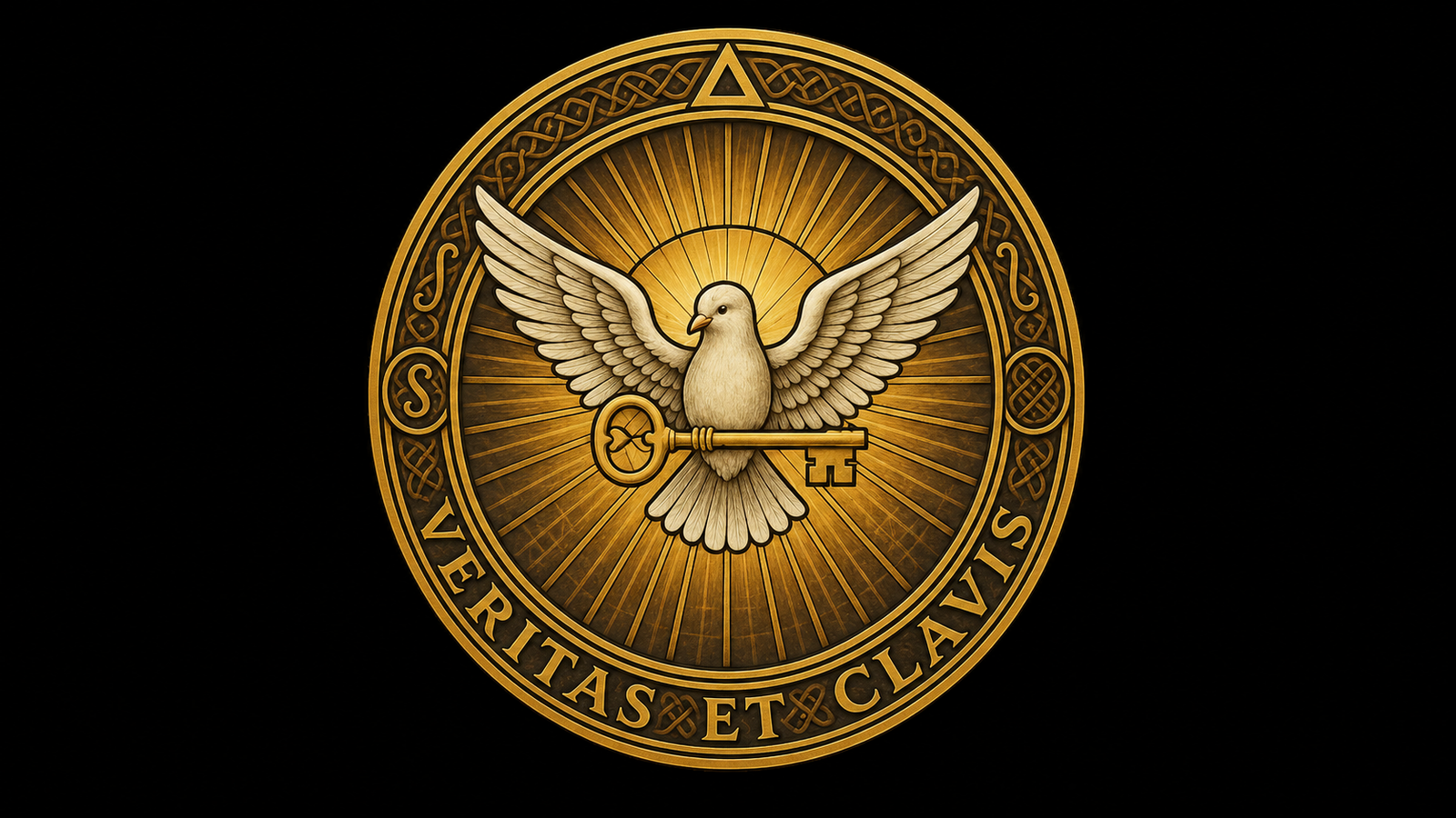 The NetworkCrypt seal: a dove holding a key before a sunburst, ringed by the motto Veritas et Clavis.